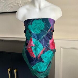 Multi-coloured silk scarf with vibrant hues‎ of green and purple
